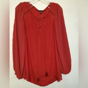 White House Black Market Red‎ Long Sleeve Blouse, 8